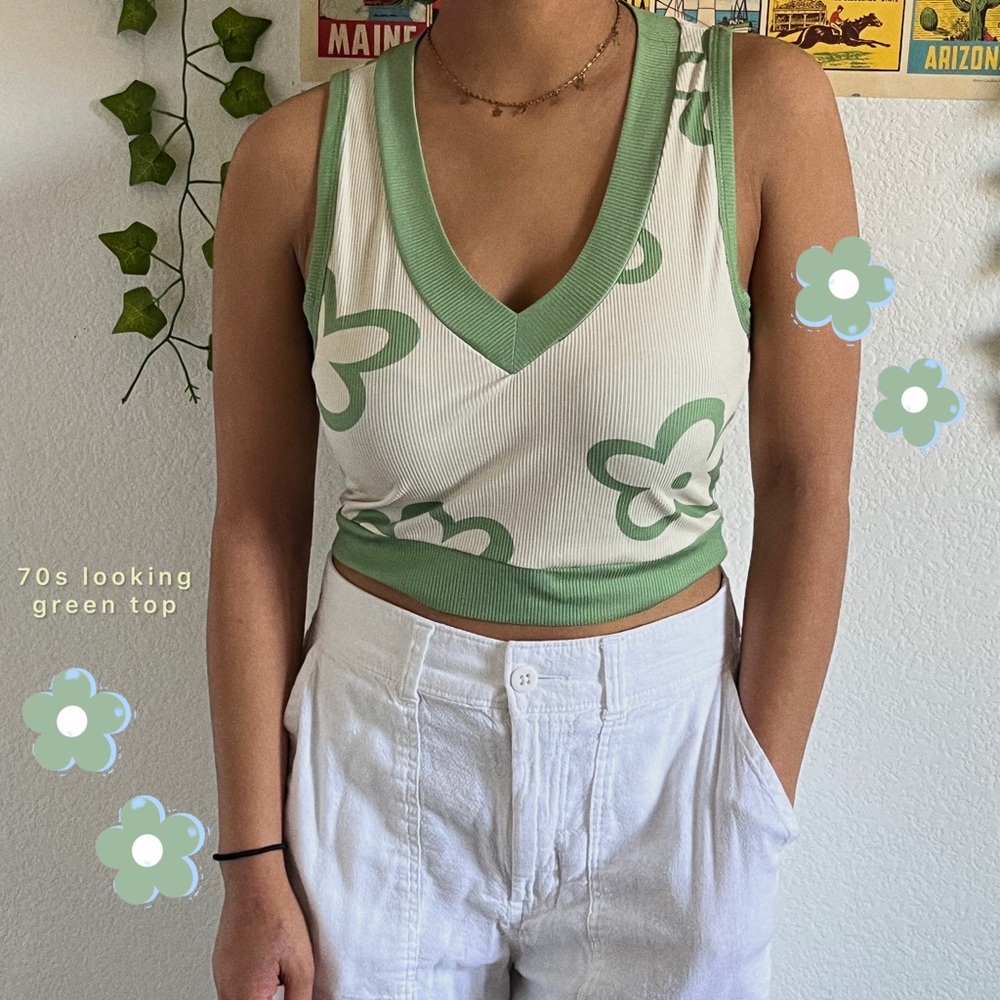green and tan 70s tank top !